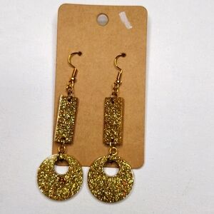 Geometric Sparkle double dangle gold coated hypoallergenic hook earrings